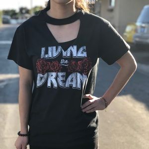 Living the Dream Rose V Neck Cut Out Tee